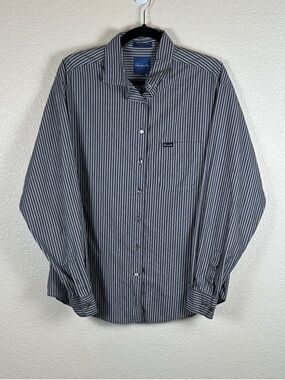 Faconnable Grey and White Striped Men’s Button-Up Shirt with Pocket XL
